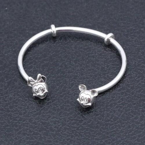 DoDoFly Original 925 Sterling Silver Moments Open Bangle With Minnie & Mickey Caps Bangle Bracelet Fit Bead Charms DIY Jewelry