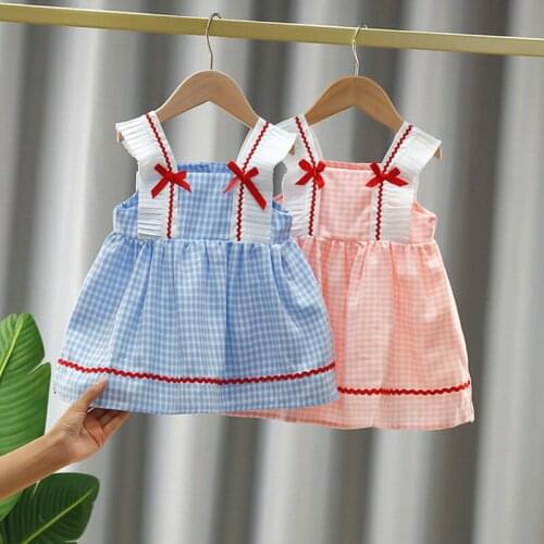 Kids Baby Princess Dress Newborn Infant Girls Birthday Party Clothing Summer Sleeveless Plaid Baby Baptism Dress 0-24M