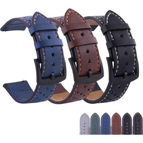 18mm 20mm 22mm 24mm Genuine Leather Strap Watchband for Samsung Galaxy Active 2 Gear S3 S2 Bracelet Band for Huawei Watch GT 2