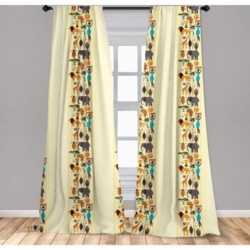 African Window Curtains Dark Continent Elements Woman of Color Carrying Water Lion Elephant Lightweight Decorative