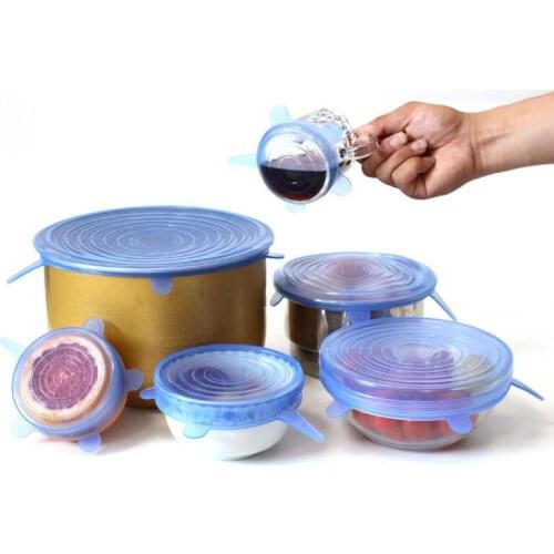 6PCS/Set Universal Silicone Suction Lid-bowl Pan Cooking Pot Lid Silicon Stretch Lids Pan Spill Lid Cover LX8124