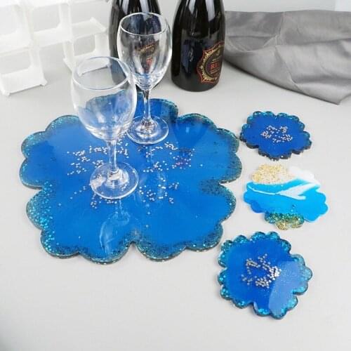 Flower Resin Coaster Molds Diy Silicone Compote Coaster Tray For Fruit Cup Geode Agate Platter Epoxy Resin Molds Art Crafts