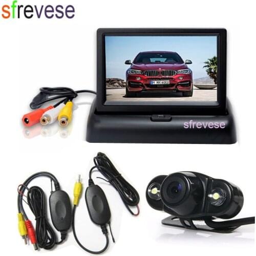 4.3" LCD Foldable Monitor Car Rear View Kit + Wireless 2 LED Car Reversing Parking Backup Camera Waterproof