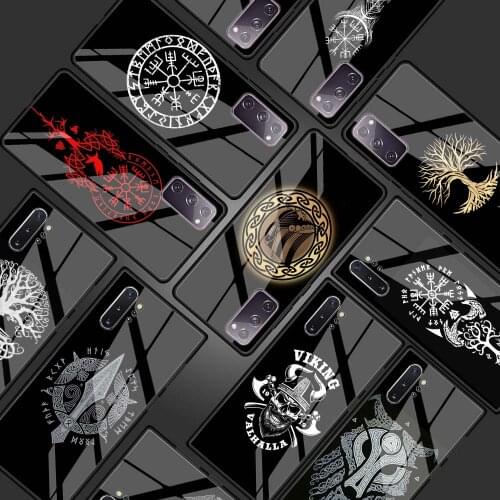 Viking Vegvisir Odin Nordic Glass Phone Case for Samsung Galaxy S21 S20 FE S10 Note 10 20 Ultra 5G 9 S9 Plus S10e Cover Coque
