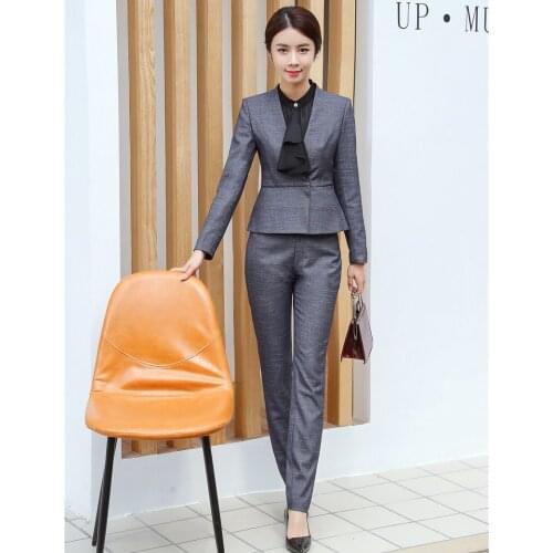 High Quality Fashion Ladies Pant Suits for Women Business Suits Work Wear Grey Blazer and Jacket Sets Pantsuits OL Styles