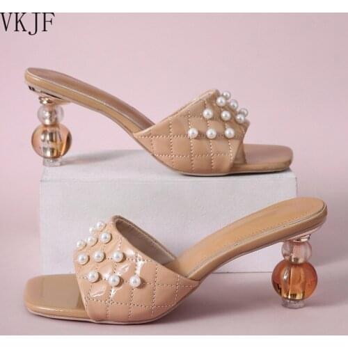 Beaded Sandals for Women 2021 Summer Fashion Womens Slippers Streetwear High-heeled Roman Open-toe Female High Heels Shoes