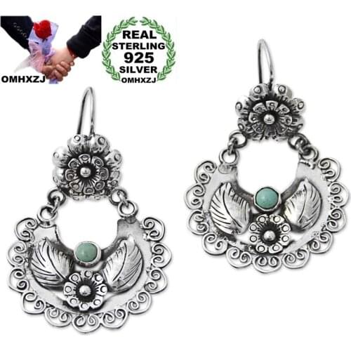 OMHXZJ Wholesale EA623 European Fashion Woman Girl Party Birthday Wedding Gift Vintage Flower 925 Sterling Silver Drop Earrings