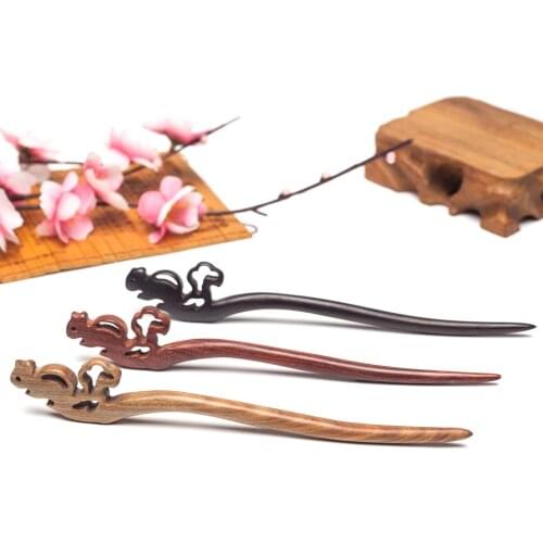 Vintage handmade hair sticks Lovely squirrel sandalwood hairpin hair stick hair jewelry for women girl hair accessories 2019 new