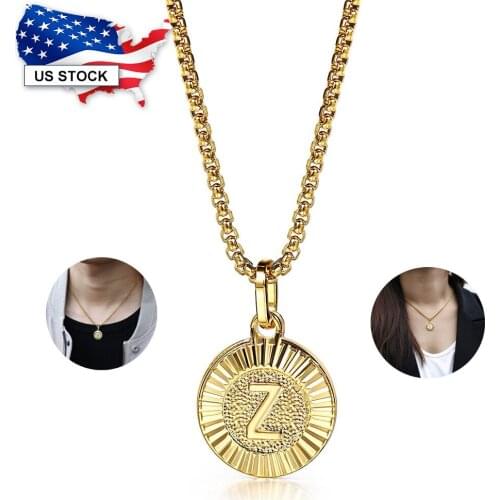 Womens Initial Letter Pendant Necklace Gold Color Stainless Steel Box Link Chain Necklace for Women Jewelry Gifts LGP418B