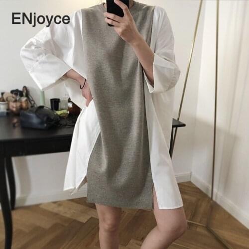 New Design Knitted Patchwork Oversize Dress Women 2020 Autumn Korean Fashion Loose Casual Pullover Clothes