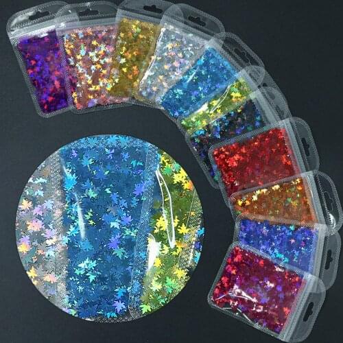 1Pack 12 Colors Nail Art Glitter Laser Maple Leaf Sequins Holographic Decorations Nail Paillette Spangles DIY Shiny Flakes Ta#84