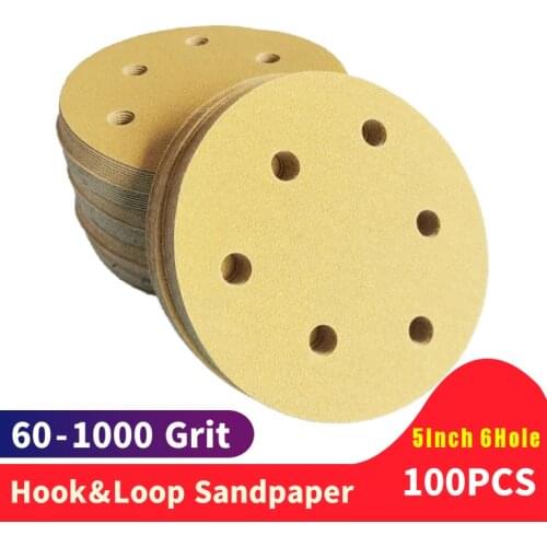 100pcs 5" 125mm Sandpaper Round Shape Sanding Discs Hook Loop Sanding Paper Buffing Sheet Sandpaper Sander Polishing Pad