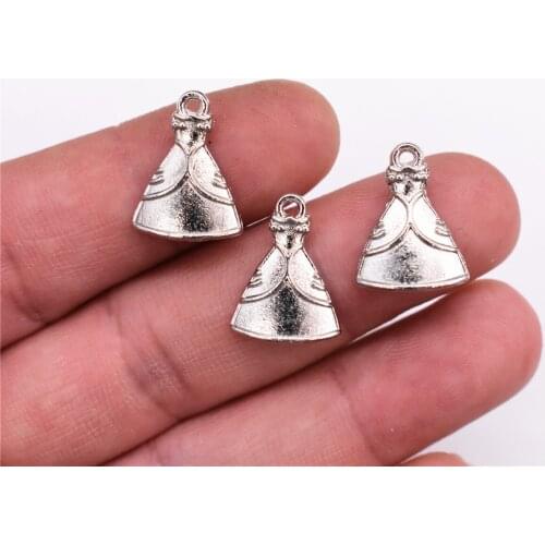 19*14mm 20pcs Antique Silver Plated Dress Pendants Making DIY Handmade Jewelry