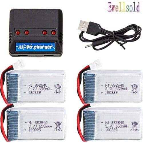 2pc 3pc 4pc 3.7V 650mAh Drone Rechargeable Li-polymer Battery + USB Charger set For X5C X5C-1 X5 H5C Quadcopter
