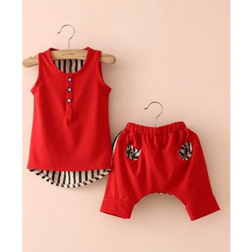 2015 summer kids new styles clothing sets little boys fashion striped patchwork vest t-shirts harem short pants sets TZ-1687