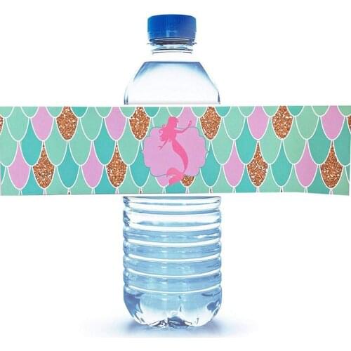 24pcs Mermaid Party Decorations Water Bottle Sticker Labels 23*9cm For Baby Shower Mermaid Theme Kids Birthday Party Supplies