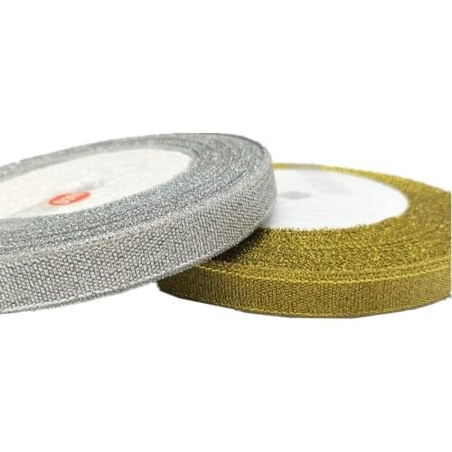 25 Yard 10mm Gold/Silver Organza Ribbon Sparkle Fabric Ribbon For Christmas Holiday, Birthday Gift Wrapping, 5BB5528