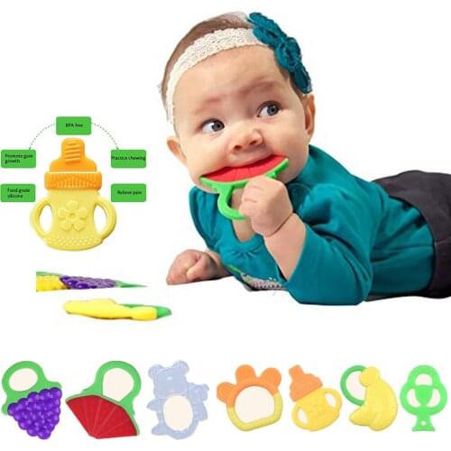 3# Teether Silicone Rodent Toddlers Infants Baby Teething Toys Soft Silicone Fruit Teether Holder Силиконовые Бусины Грызунки