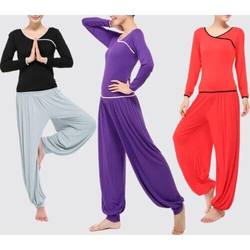 5color spring/summer women Modal uniforms long sleeve yoga suits female clothing sets red/purple/black