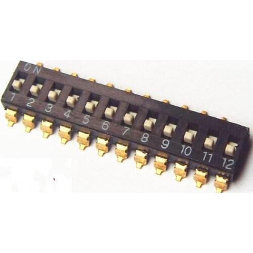 China Quality KM-12 Black 12P SMT DIP Switch 2.54mm 12 Position IC Encoder Switch Slide Switch KM-12H x 100PCS
