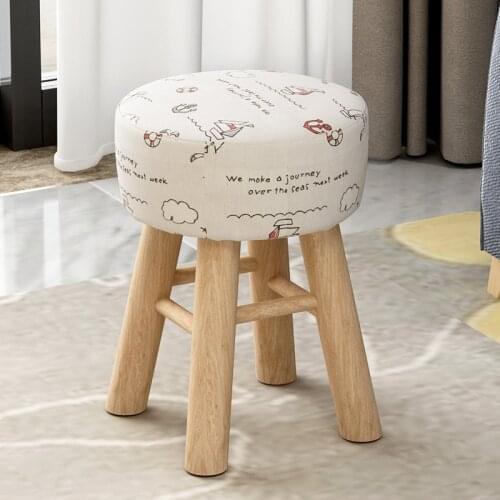 Household Simple Stool Change Shoe Bench Multi-function Wooden Dining Stool Bedroom Dressing Stool Washable Thicken Cloth Seat
