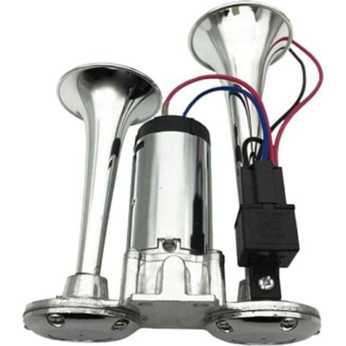 Double Tube Metal Car Horn 300DB Loud Dual Trumpet Train Electric Air Horn System Kit Car Truck RV 12V