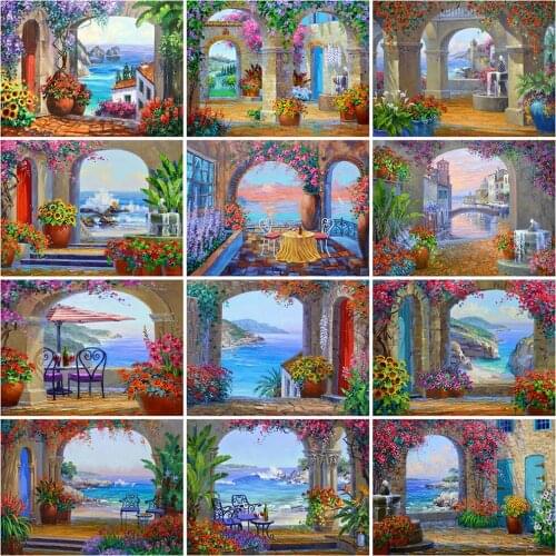 Evershine Full Square Diamond Painting Garden 5D DIY Diamond Embroidery Town Landscape Handmade Gift Wall Decorations