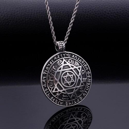 European and American retro fashion six-pointed star pendant titanium steel round trend mens