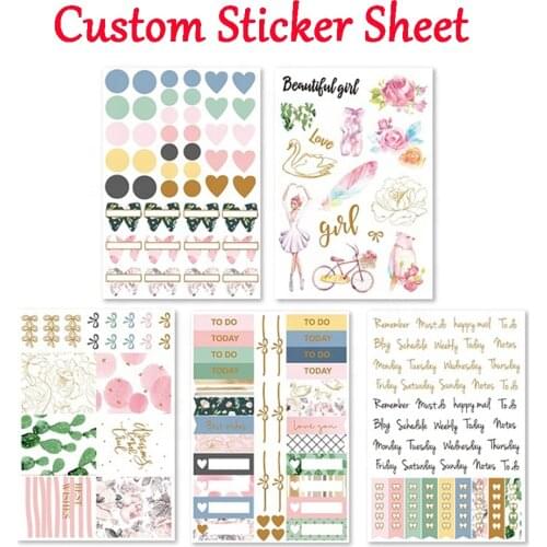 Custom Sticker Sheet Logo Name Label PVC Vinyl Waterproof Kiss Cut Stationery Kawaii Cute Laptop Aesthetic Sticker Self Adhesive