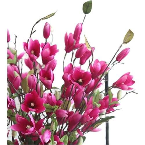 One Stem Silk Magnolia 9 Heads Simulation 30" Faux Magnolia Branch for Wedding Centerpieces Decorative Artificial Flowers