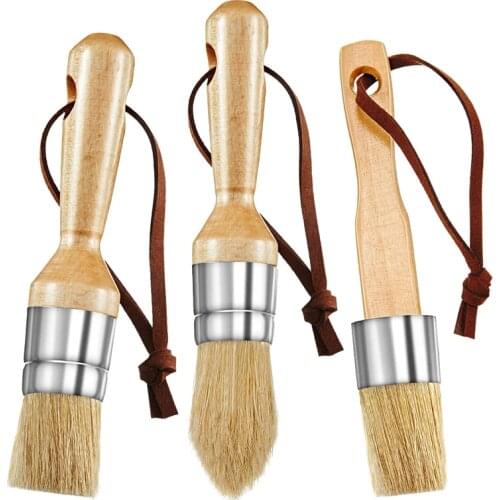 3 Pieces Chalk and Wax Paint Brushes Bristle Stencil Brushes Including Flat Pointed and Round Chalked Paint Brushes