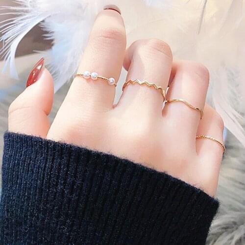 Korean Women Rings Gold Plated Metal Ring 2021 Fashion Simple Design Anillos Vintage Gold Color Joint Rings Sets for Female Girl