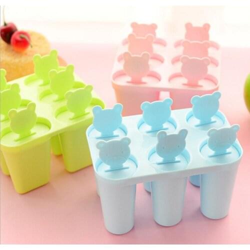 LanLan DIY 6 Cavity Mold with Cute Cartoon Handle for Summer Ice Cube Popsicle Making