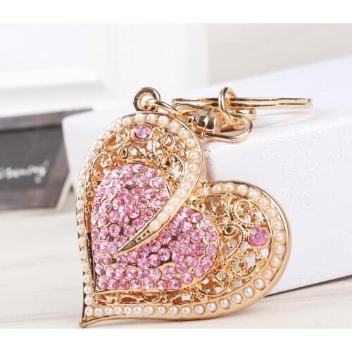 New Fashion Sweet Heart Pearls Crystal Charm Pendant Purse Bag Car Key Ring Chain Wedding Party Jewelry Favorite Gift