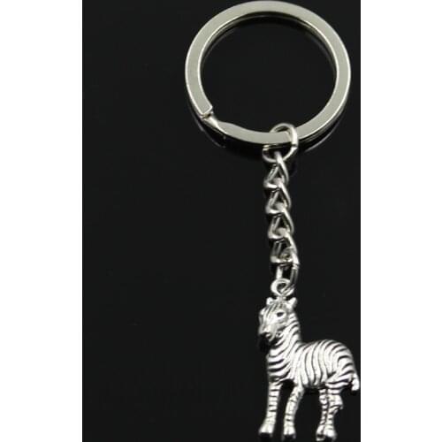 Fashion 30mm Key Ring Metal Key Chain Keychain Jewelry Antique Silver Color Plated Zebra Pinto 30x17mm Pendant