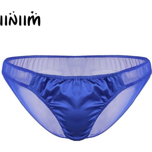 Mens Lingerie Soft Slips Men Sheer Mesh Shiny Ruffle Wetlook See-through Jockstraps Bikini Briefs Underwear Sexy Gay Panties
