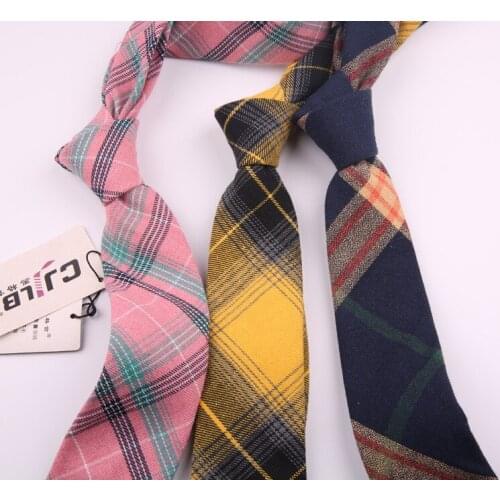 Mens Tie Ms. College Wind Japanese JK Narrow Edition Student Casual 7CM Plaid Shirt Wedding Cotton Tie