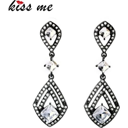 Online Store Unusual Black Gun Color Zircon Long Pendants Female Earrings Birthday Gift Factory Wholesale