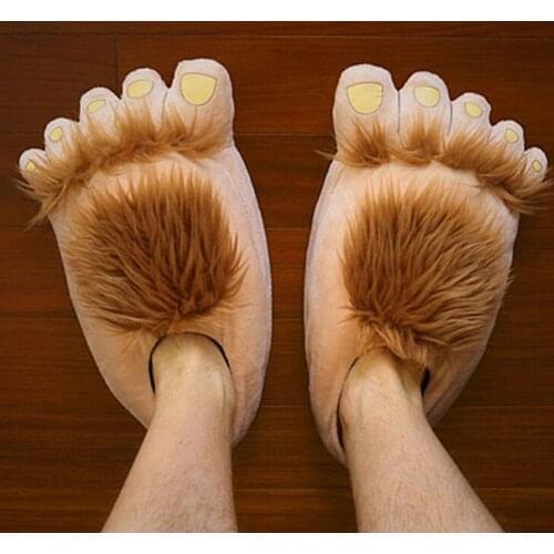 Novelty Furry Slippers for Adult Men Women, Funny Monster Adventure Bigfoot Indoor Floor Shoes