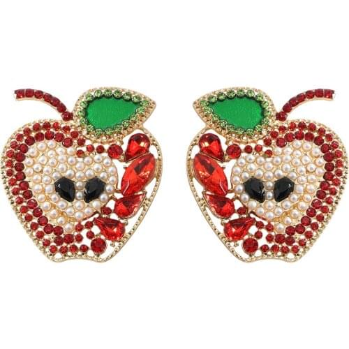 Dvacaman New Arrival Pearls Rhinestone Apple-Shaped Drop Earrings for Women High Quality Crystal Fashion Jewelry Halloween Gifts