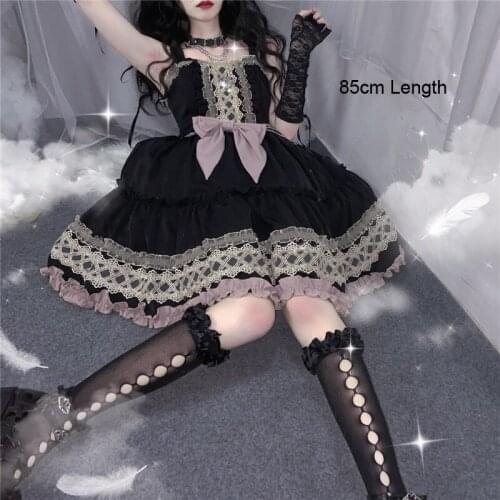 Lolita Girls Cosplay Dress 2021 New Princess Japanese Gothic Vintage Skirt Summer Daily Sling Black Cute Student Chiffon Dresses