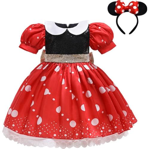 Red Polka Dot Tutu Dress for Girls Cute Baby Girl Mickey Minnie Dress Kids Birthday Party Cute Funny Costume Children Clothing