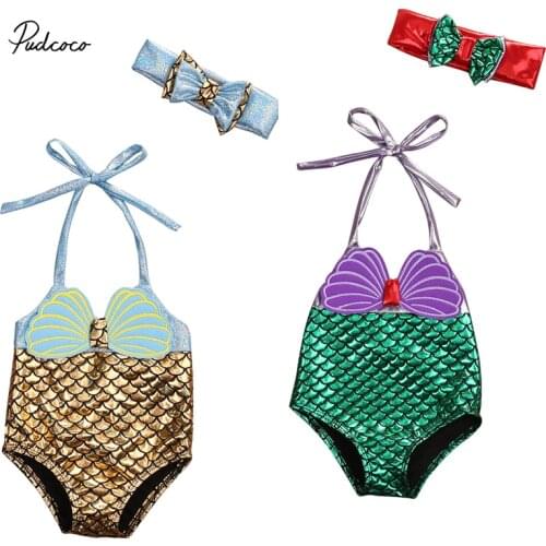 Pudcoco 2018 Children Baby Kid Girl Mermaid Bikini Swimsuit Swimwear Bathing Suit Scale Straps Beachwear+Headband Summer outfits