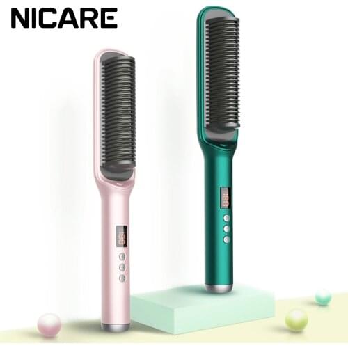 NICARE Electric Negative Ion Hair Straightening Comb LCD Display Professional 2 in 1 Curling Comb Hair Straightener Styler Tools