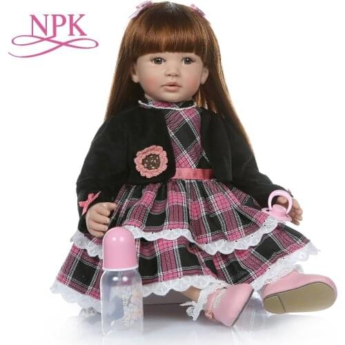 6 Month real baby size 60CM reborn toddler girl realistic soft silione vinyl bebe doll reborn long straight hair education t