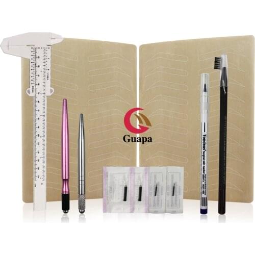 Microblading Kit Tattoo Eyebrow Tebori Pen with Blades Eyebrows Ruler Practice Skin Microblading Supplies for Beginner Practice