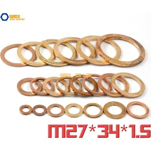 20 Pieces M27 x 34 x 1.5mm Copper Flat Washer Seal Washer