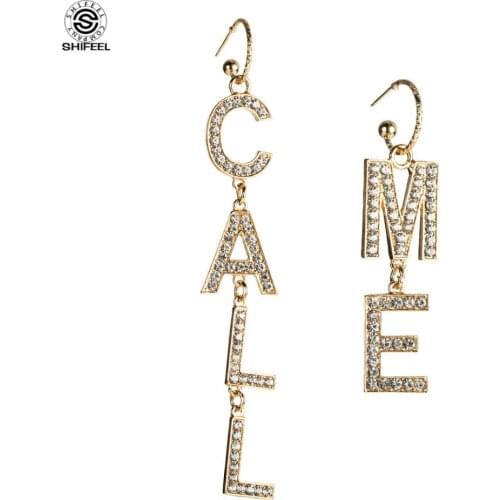 SHIFEEL 2019 New Arrival Occident Fashion Hyperbole Rhinestone Letter CALL ME Drop Earrings Long Pendients Women jewelry Catwalk