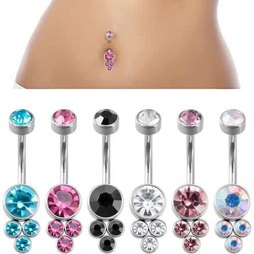 1pc Crystal Belly Button Rings CZ Gem Navel Piercing Bar Surgical Steel Ombligo Dangle Party Barbell for Woman Body Jewelry 14G