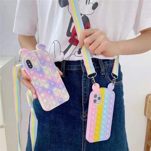 Lovely Naughty Mouse Popit Push Bubble Silicone Case For iPhone11 12 Pro Max X XS XR 8 7 Autism Sensory Fidget Cover Strap
